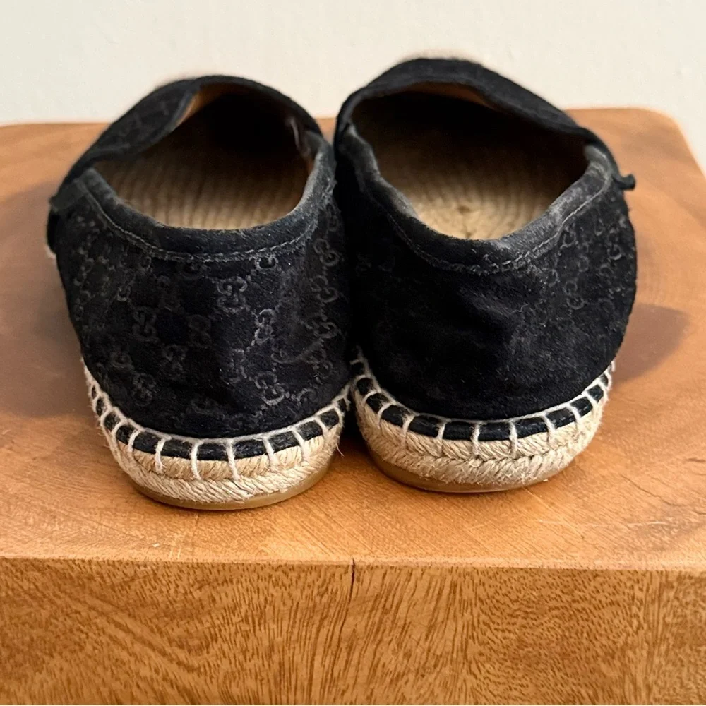 Gucci Black Suede Microguccissima Micro GG Logo Espadrille Flats Sandals US 6 - Picture 6 of 14